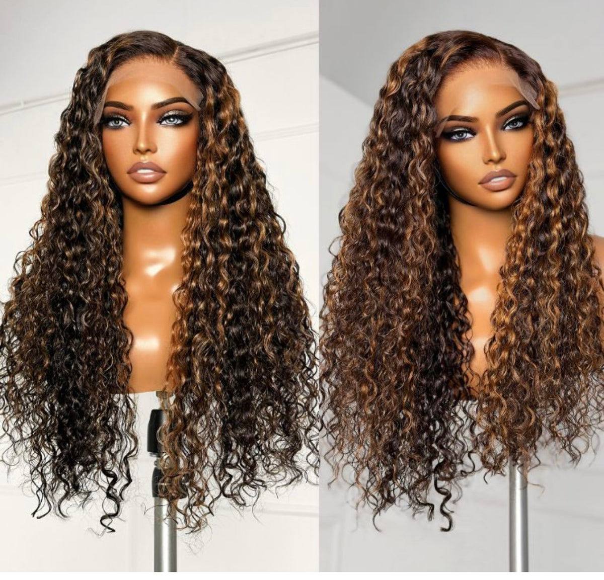 Brown/Black Highlights 24”gloglo Curly Gluless 13x6 Lace Long Curly Wig Beginner Friendly |